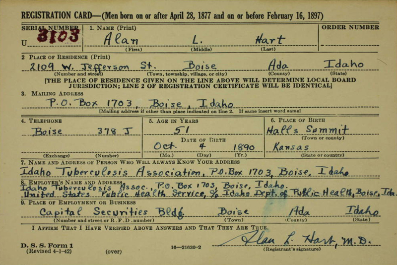 WWII Draft Registration Card for Alan Hart