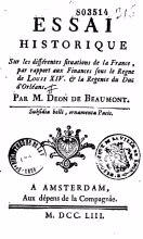Essai historique sur les différentes situations de la France par rapport aux finances, sous le règne de Louis XIV & la régence du duc d’Orléans - Title Page